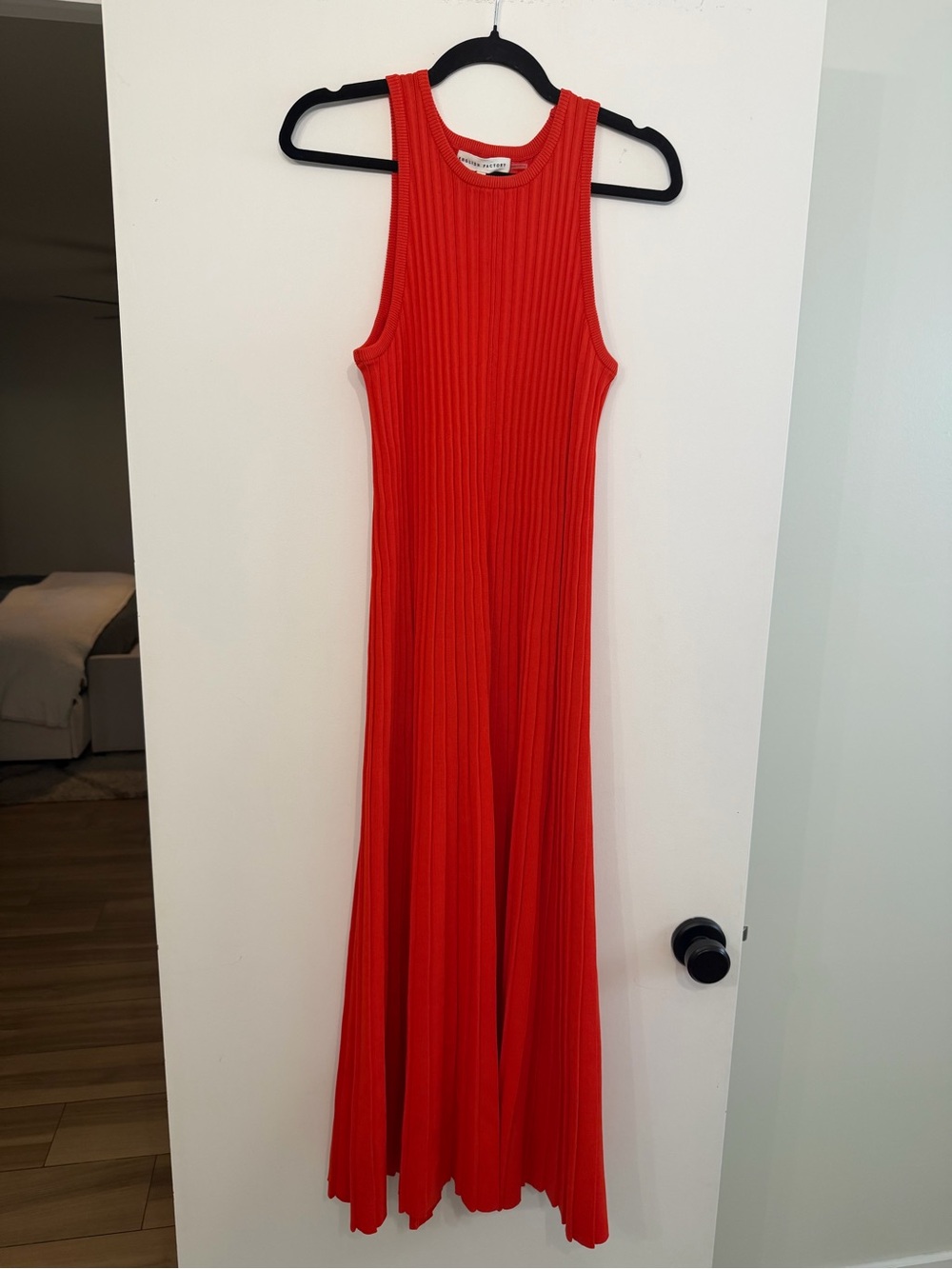 English Factory Sleeveless Ribbed Maxi Dress in Bright Red
